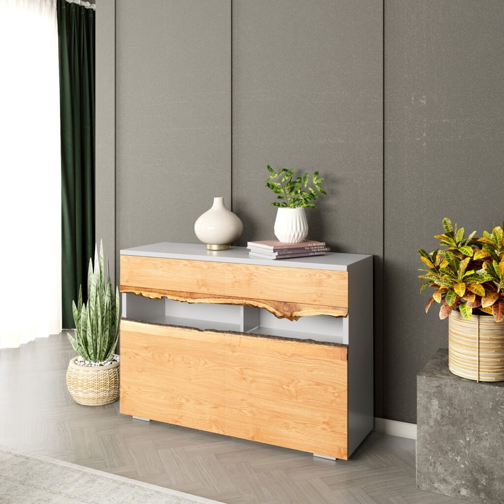 Quebec Sideboard Buffet Table – White & Oak