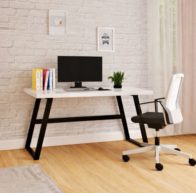 Fresno Desk, White/Black, 140x60cm
