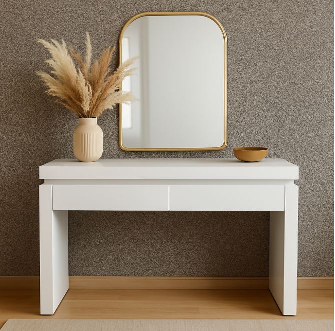 Aspen console table with 2 drawers and LED lighting, White High Gloss