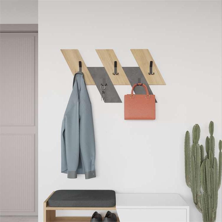 Kuyucak Retro Coat Hooks Oak Grey | Modern Wall Mounted Hall Rack