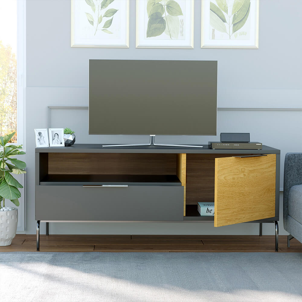 Minnessota TV Cabinet, Black-Oak,120cm, Stunning? Solved!