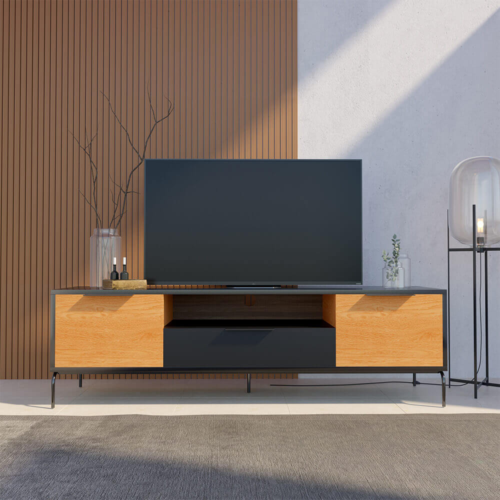 Minnessota TV Cabinet,170cm Black-Oak, Aesthetic? Solved!