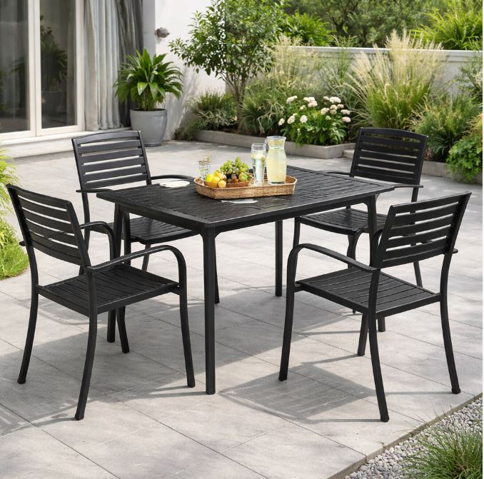 Nambour Outdoor Set,  4 Chairs & 1 Table, Black