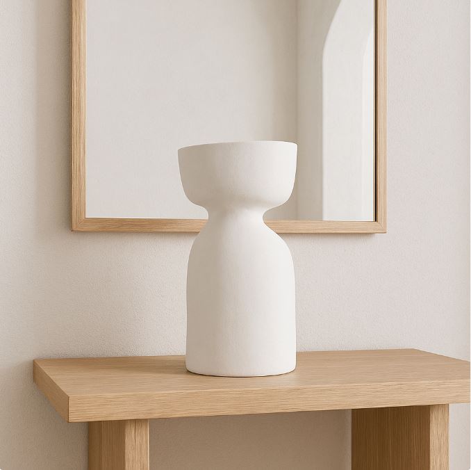 Missishipi Ivory Smooth Hourglass Vase with Waist-Cut Design