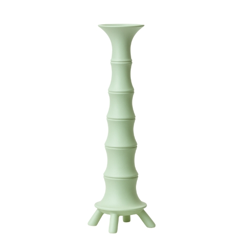 Lenarayam Bamboo Tower Green Sculpture with Tall Teal Candle Holder