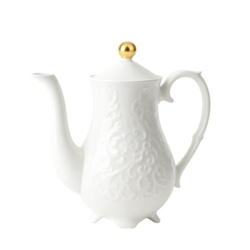 Nilebaringa Baroque White Coffee Pot, Ceramic