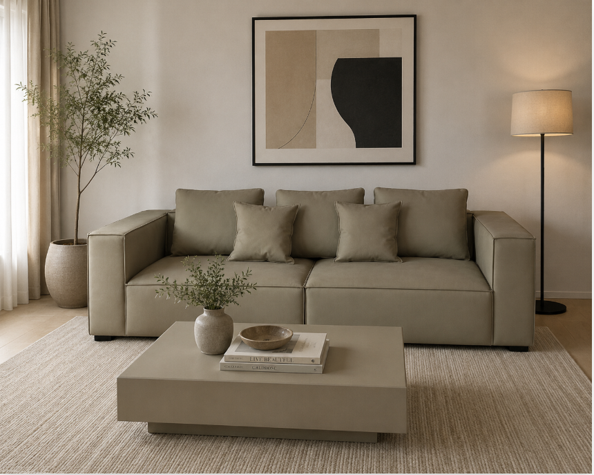 Parakongbi 3 Seater Leather Sofa, Khaki