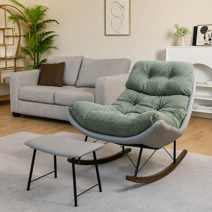 Taptikongtara Rocking Chair with Stool,Lounge Chair, grey+green