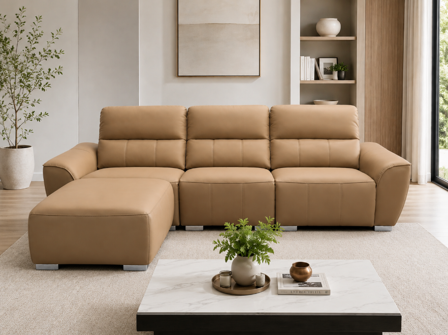 Taptipibi Recliner Sofa with Left Side Recliner and right side ottoman,Light Brown (Floor Sample)