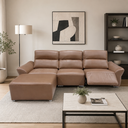 Congolakong recliner 3 seater sofa, Left seat recliner+Right side ottoman,Caramel Brown
