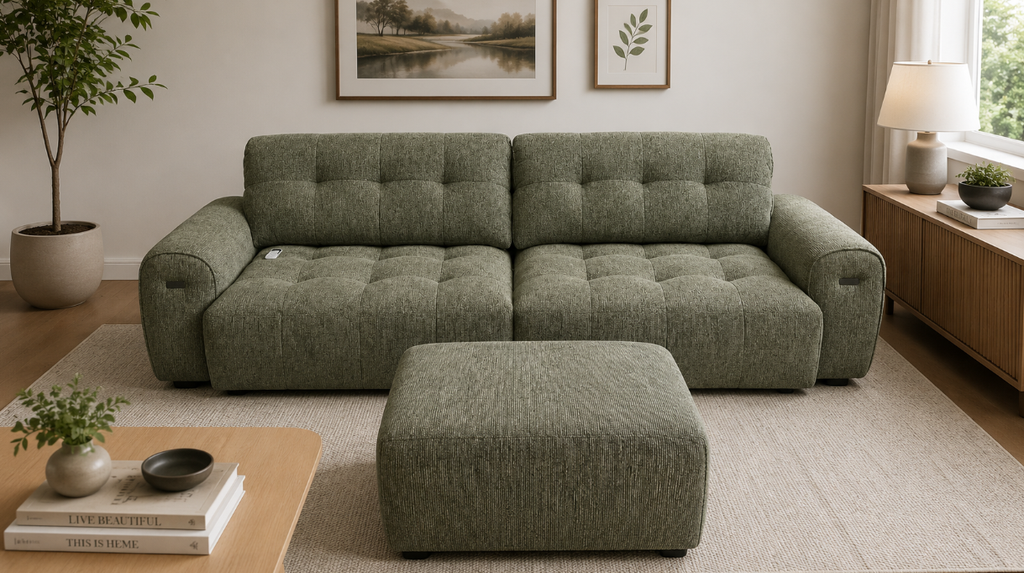 Volgalo Electric Slide-out  sofa with ottoman , Olive Grey