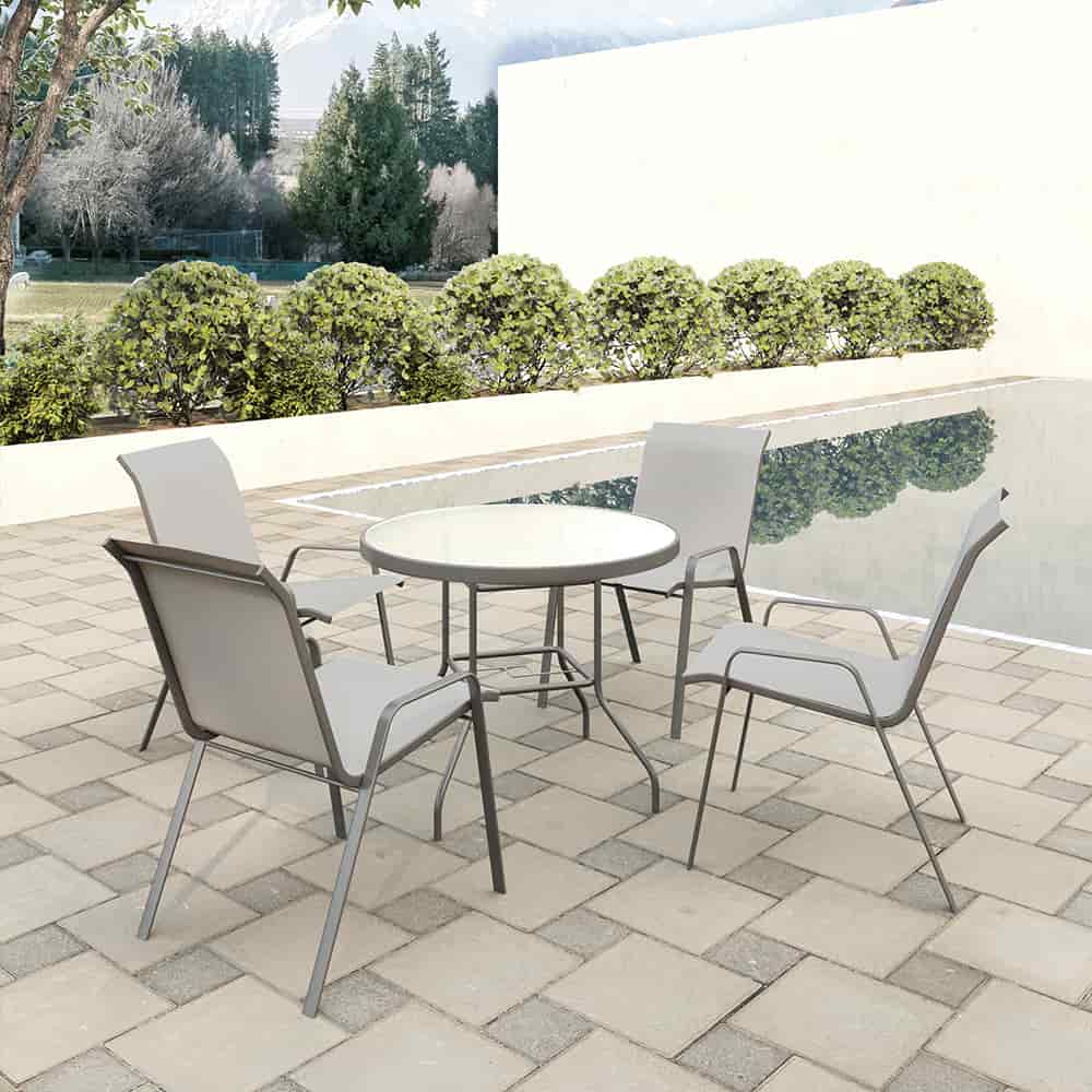 Cameroon 5pc Outdoor Dining Set Patio Garden Table Chairs Tempered Glass 4 Seater