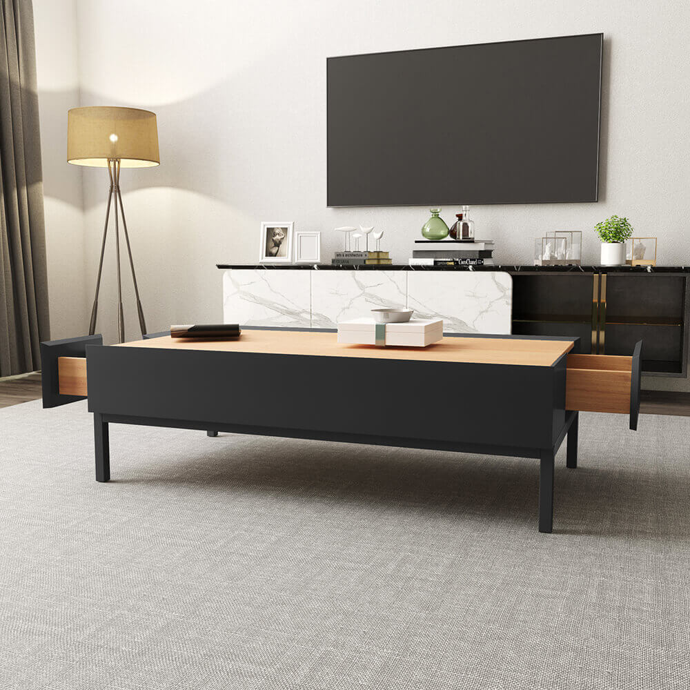 KENTUCKY Coffee Table with Two Drawer, black, Smooth? Solved!