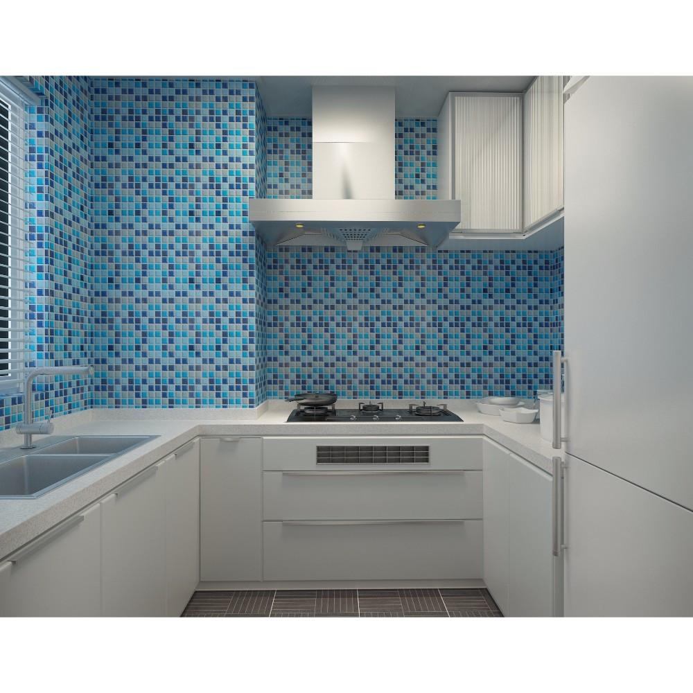 Small Blue Squares Pattern Wallpaper, Waterproof – Idiya