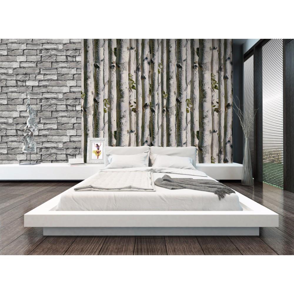 3D Tree Stems Light Pattern Wallpaper, High-toned with Idiya