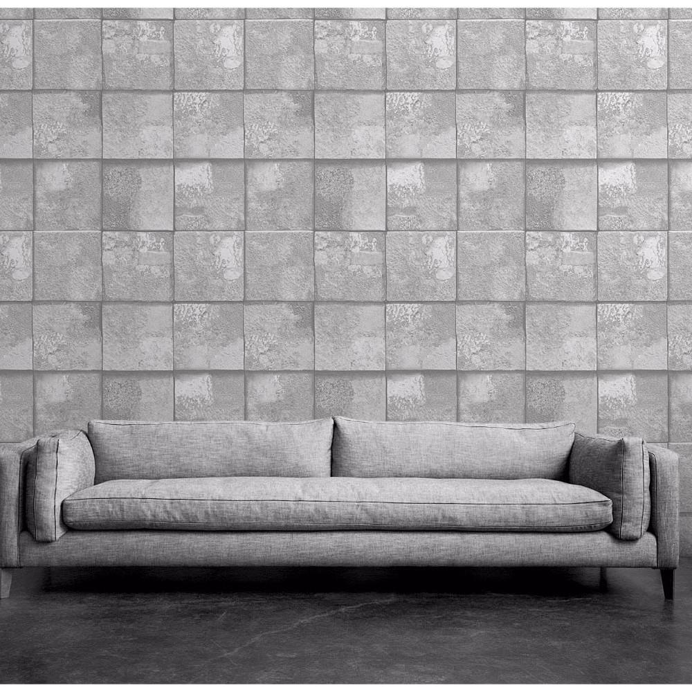 3D Square Tiles Light Grey Effect Pattern Stylish Wallpaper