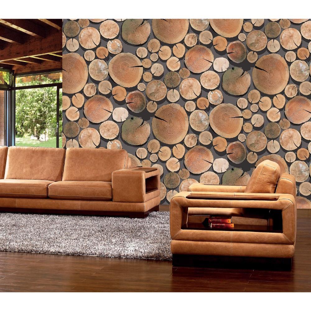 3D Tree Bark Pattern on Dark Grey Wallpaper, Modern-Idiya