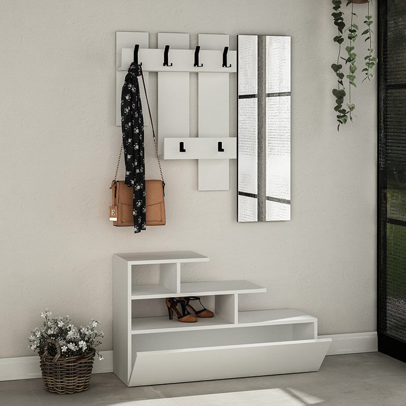 Turgutlu Hall Stand – White | Modern Entryway Storage & Coat Rack