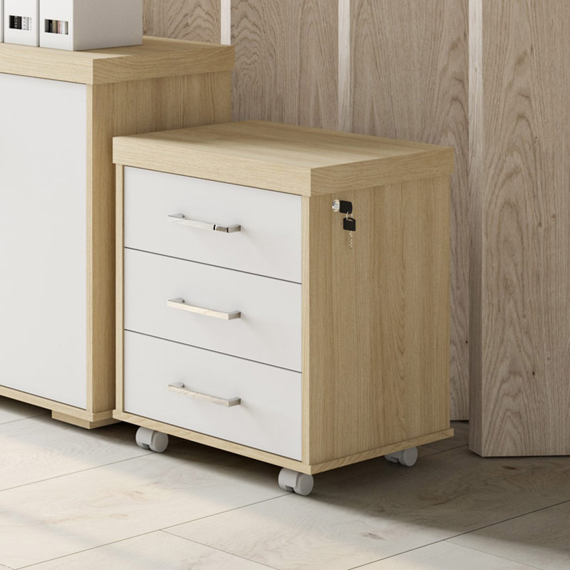  Alvorada 3 Drawer Mobile Office Cabinet Light Oak White with Lock