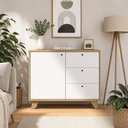 Luziania Modern Oak & White Storage Cabinet with Drawers