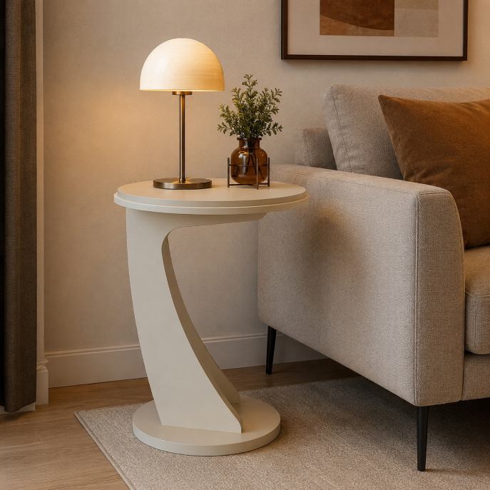 Caruaru Round Side Table Off White Modern End Table