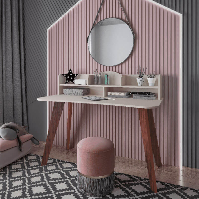 Santa Maria Desk - Off White/ Cedar, Visual charm? Solved!