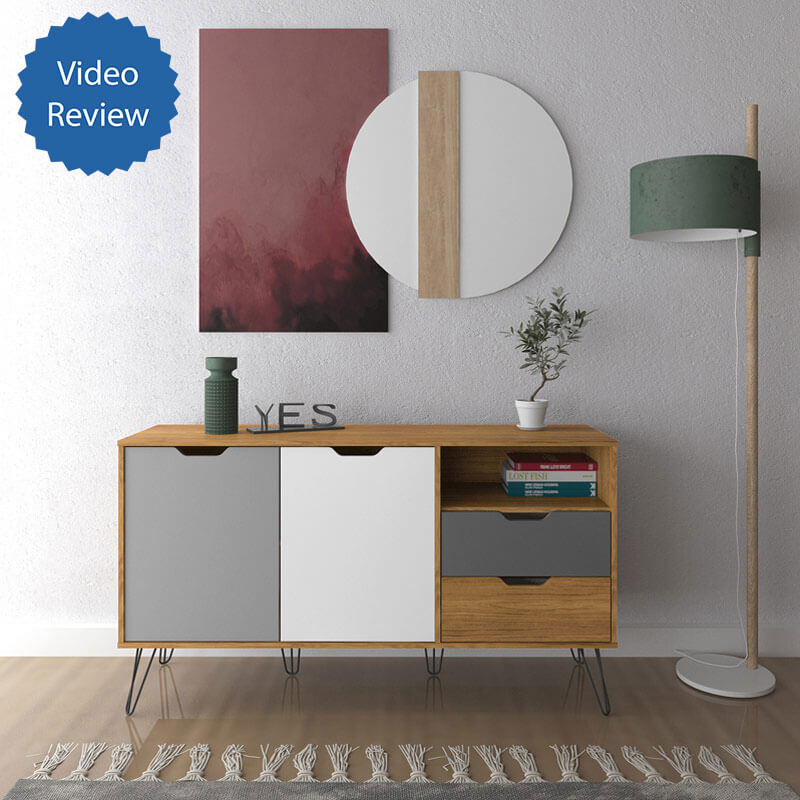 Sao Paulo Buffet - Oak / Graphite / White / Silver, Sleek presence? Solved!