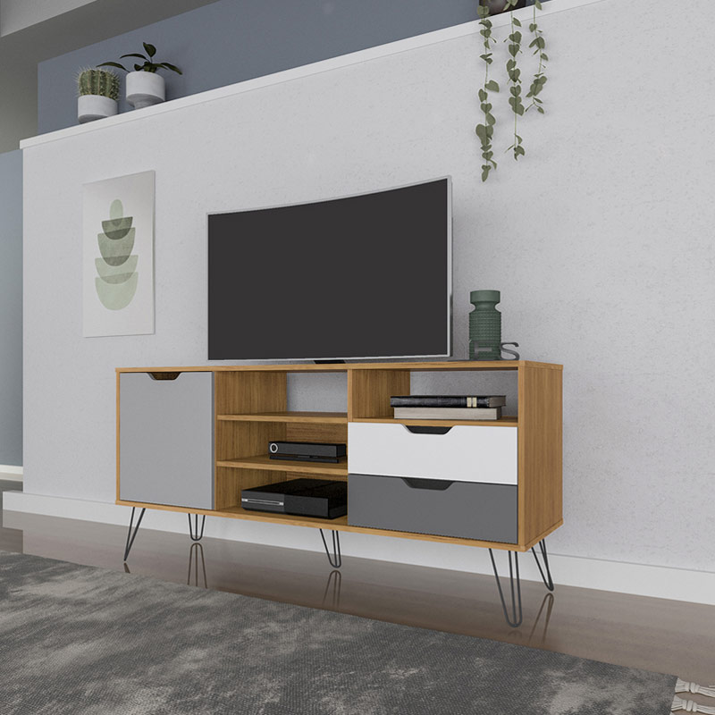 Sao Paulo Tv Stand - Oak / Graphite / White / Silver, Stylish design? Solved!