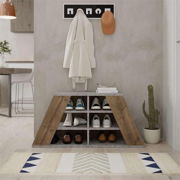 Ovaeymir Shoe Storage Bench Grey Walnut , Modern Entryway Shoe Cabinet