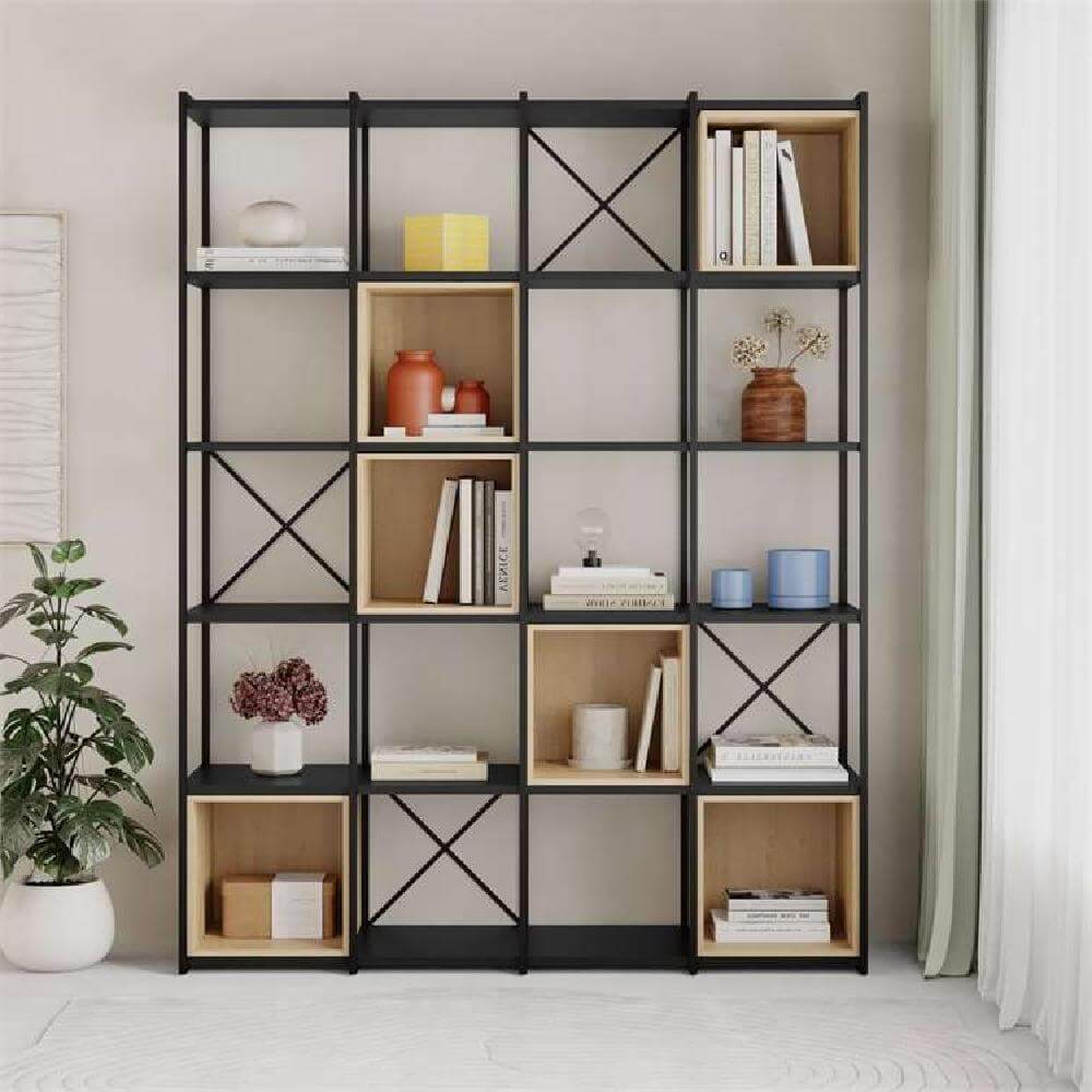 Savur Modern Black Oak Display Shelf Unit – Bookcase Storage Cabinet