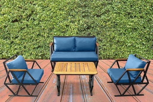 Compton Indoor- Covered Outdoor Sofa Set with Coffee Table, Blue