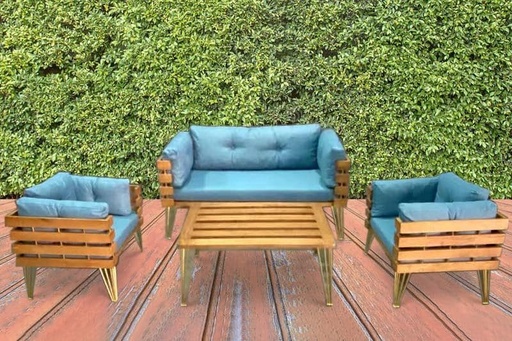 Dover Indoor- Covered Outdoor Sofa Set with One Coffee Table, Light Blue