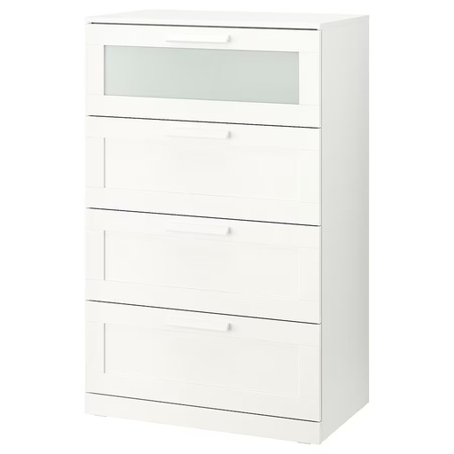 BRIMNES Chest of 4 Drawers, White, Frosted Glass