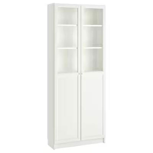 BILLY Bookcase with Panel-Glass Doors, White,80x30x202 cm