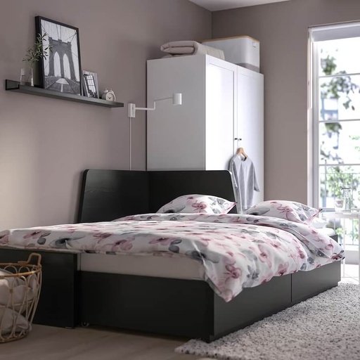 Flekke Day-Bed Frame with 2 Drawers, Black-Brown