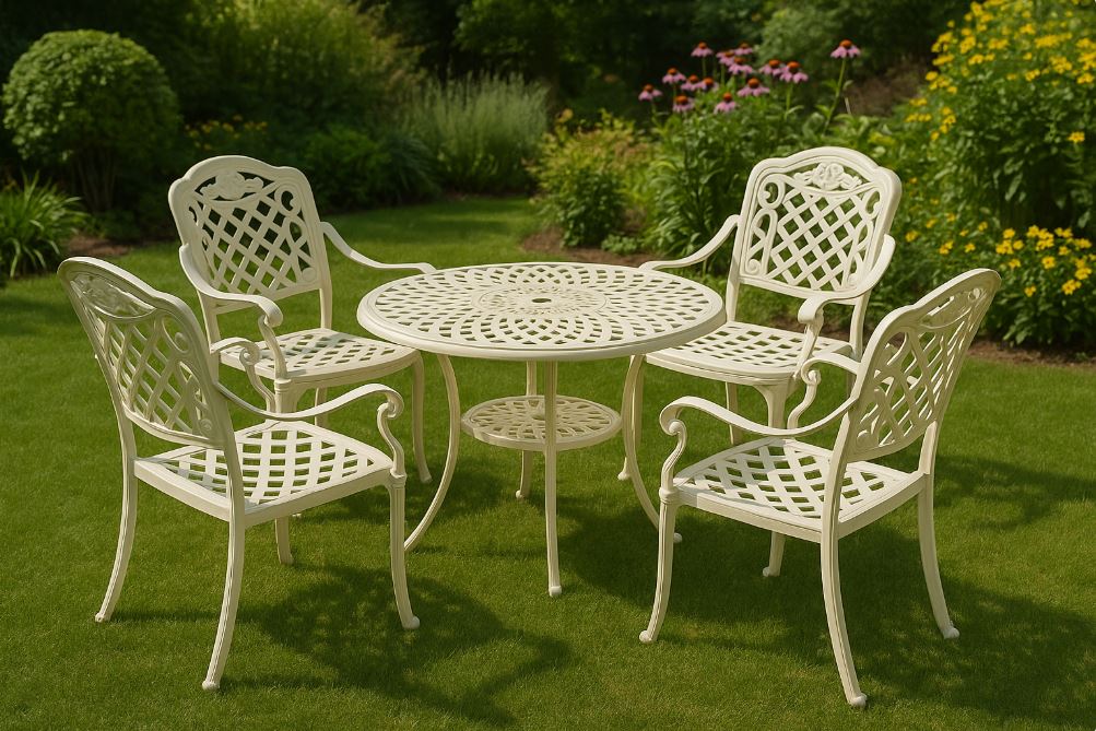 MANDURAH outdoor 4 CHAIR & 1 TABLE, dotted white