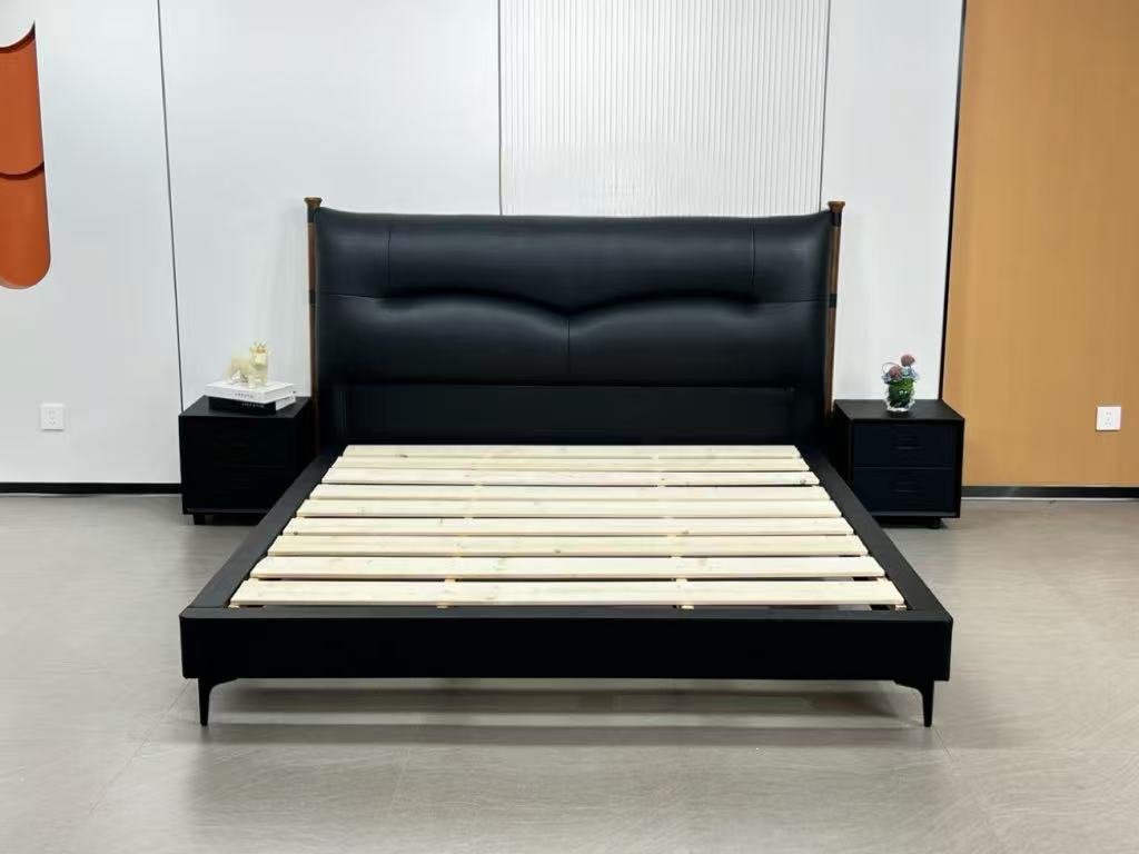 Sanyamdu Bed with 2 Bedside Tables Combo,Queen size,Black,Pu leather (Floor sample)