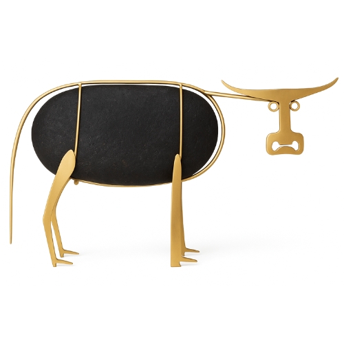 Zamngaran Regal Bull Sculpture in Black & Gold
