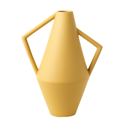Mahapivik Geometric-Handle Statement Vase with Yellow Teapot Style