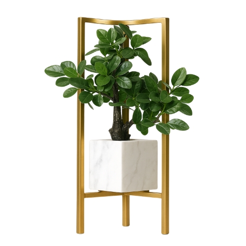 Amatanchi Nordic Planter Stand In White & Wood With Metal Vase