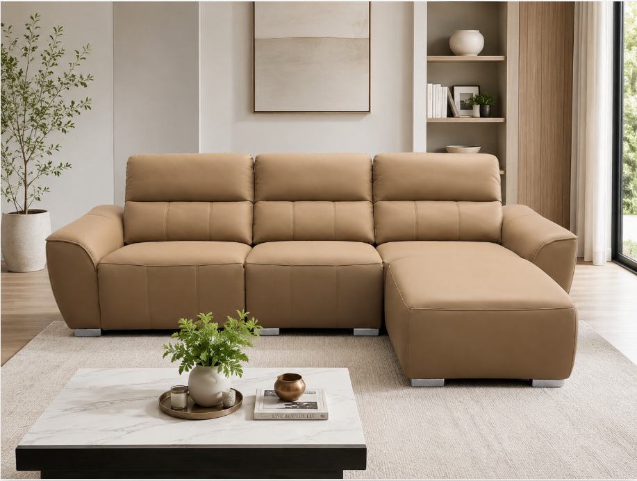 Parazonchi Recliner 3 Seater Sofa Combo (Right seat recliner+ottoman) ,Light Brown (Floor Sample)