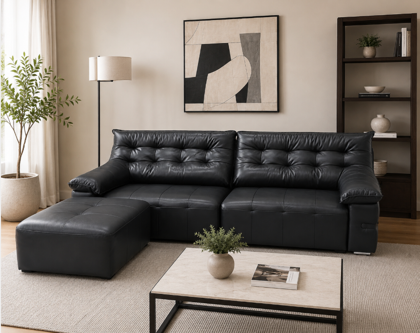 Kalinga electric slide-out sofa with ottoman, Pu leather,Black