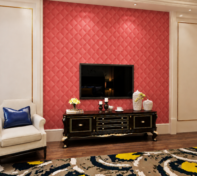 3D Light Red Leather Cushion Pattern Wallpaper 