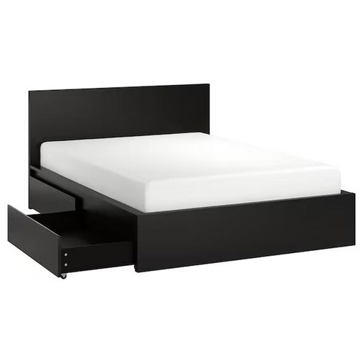MALM Bed Frame, High, W 2 Storage Boxes Black-Brown-Luröy 180X200 cm