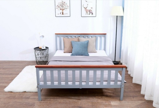 ELBERT Slat Queen Bed| Grey-Oak| Solid Pine Wood, Comforter? Solved by Idiya!