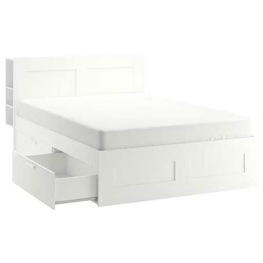 BRIMNES Bed Frame W Storage and Headboard White/Luröy 180x200 cm