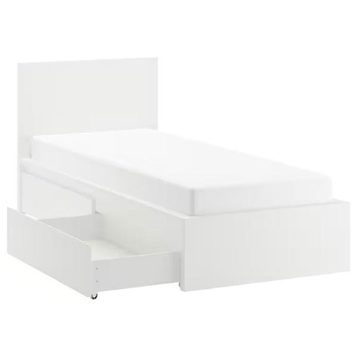 MALM Bed Frame, High, W 2 Storage Boxes, White, Luröy 90 X 200 cm