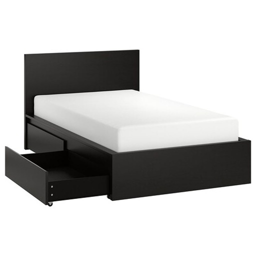 MALM Bed Frame, High, W 2 Storage Boxes, Black-Brown, Luröy 120 X 200 cm
