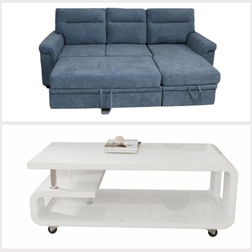 Folkeston-Downey Sofa Set - Blue-White