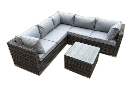Abidjan 4Pcs Rattan Outdoor Furniture Corner Sofa Set, Mix Grey